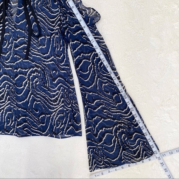 10 Crosby Derek Lam ruffled open shoulder belle sleeve sheer silk blouse blue 2 - Picture 8 of 12